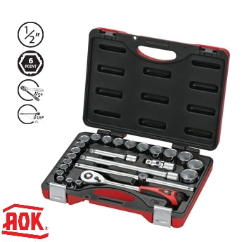 AOK 25-Piece Metric 1/2" Drive Metric Socket Set