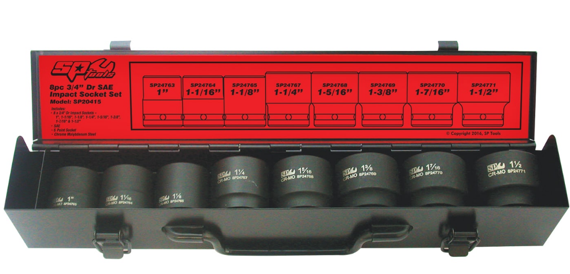 3/4Dr 8Pc Sae Impact Socket Set Sp Tools